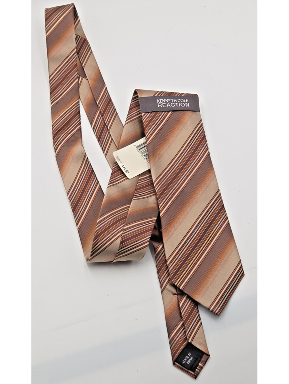 Kenneth Cole Reaction Tie NWT Brown Tan Striped Mens Necktie